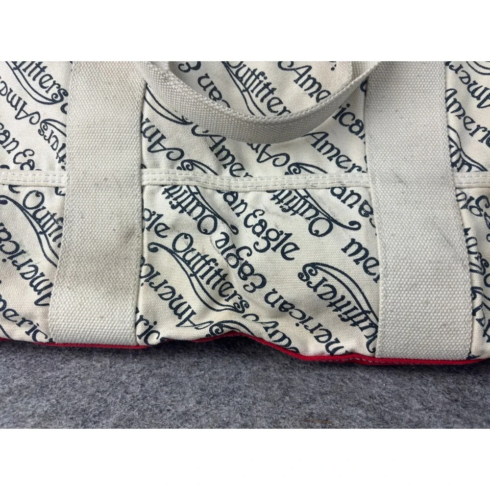 American Eagle Triple Tote Bag Womens Large Cream Navy Script Logo Canvas Daily
